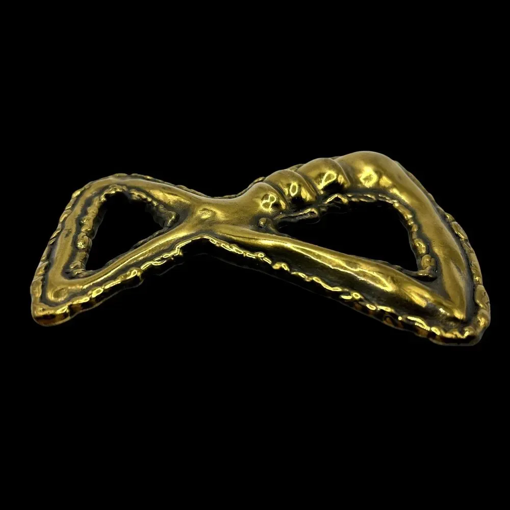 Vintage Brass Scarf Belt Slide Cast Metal Sculpture Abstract Brutalist Statement